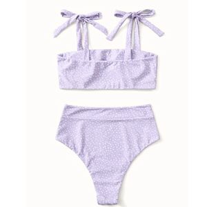 Polka dot tie shoulder high waist bikini